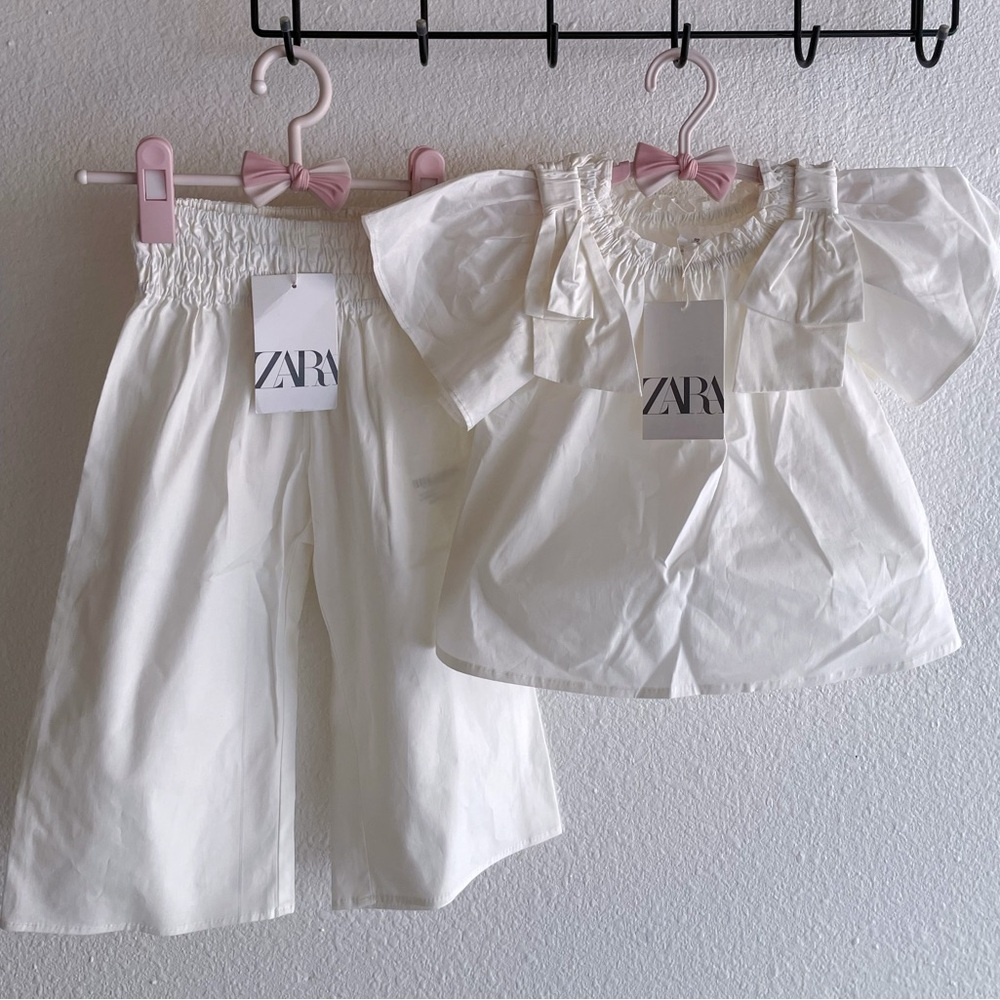 NWT ZARA POPLIN BLOUSE WITH BOWS AND CULOTTES SET